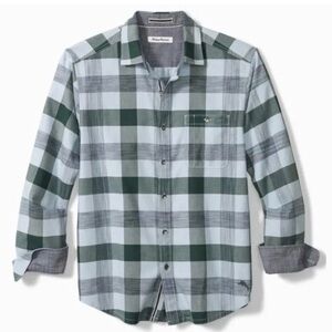 Tommy Bahama Men's Green and Gray Checkered Shirt
